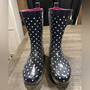 Navy Polka Dot Rain Boots